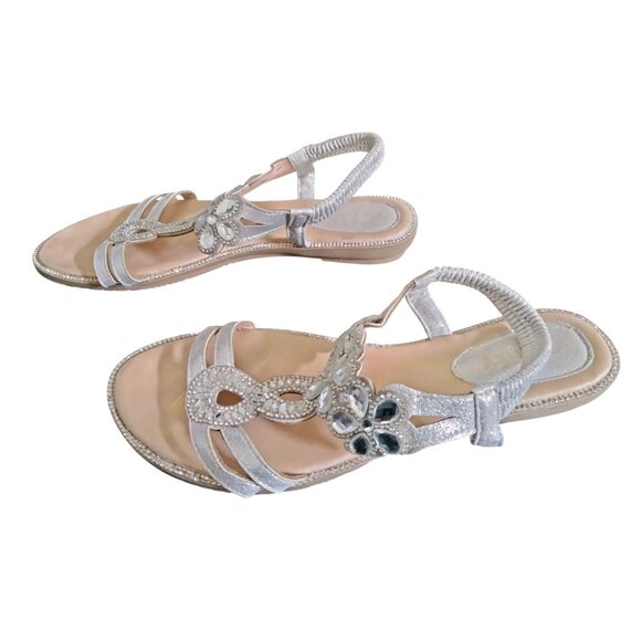 Open Toe Crystal with Rhinestone Beaded Bohemian Sandals Silver Size 40 (9.5) - Picture 6 of 9